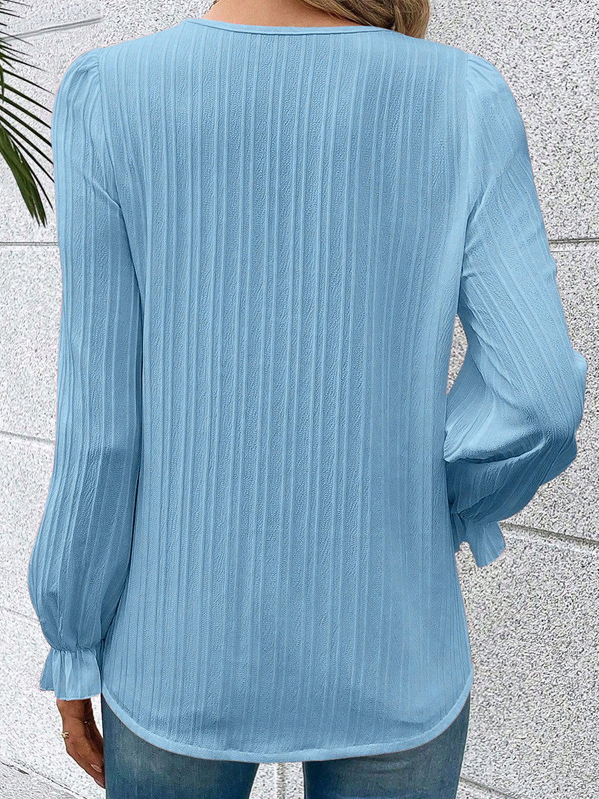 V-Ausschnitt Langarm Unifarben Regelmäßig Regelmäßige Passform Bluse für Damen