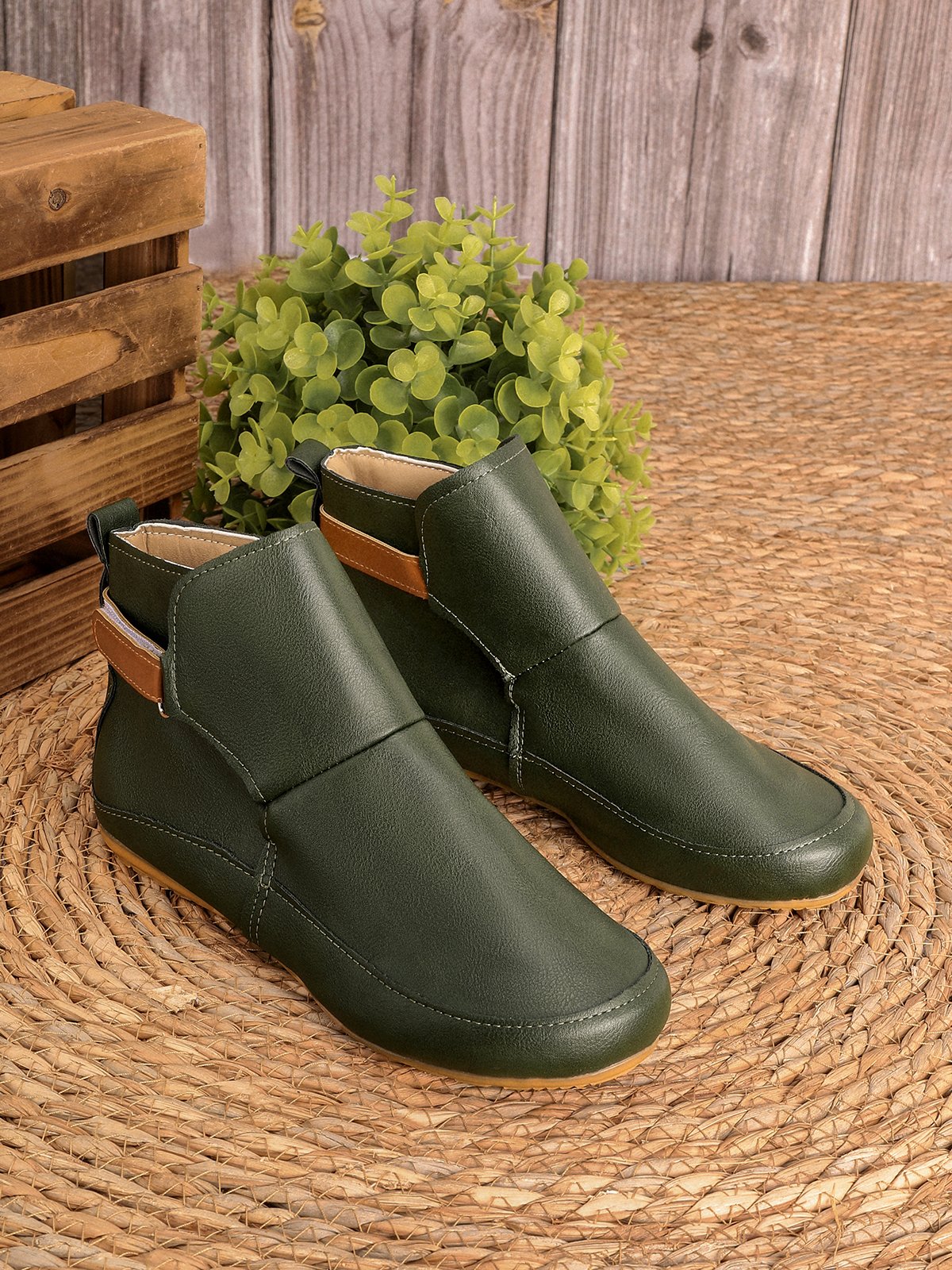 Flacher PU-Stiefel Atmungsaktiv Abriebfest Klettverschluss Noracora