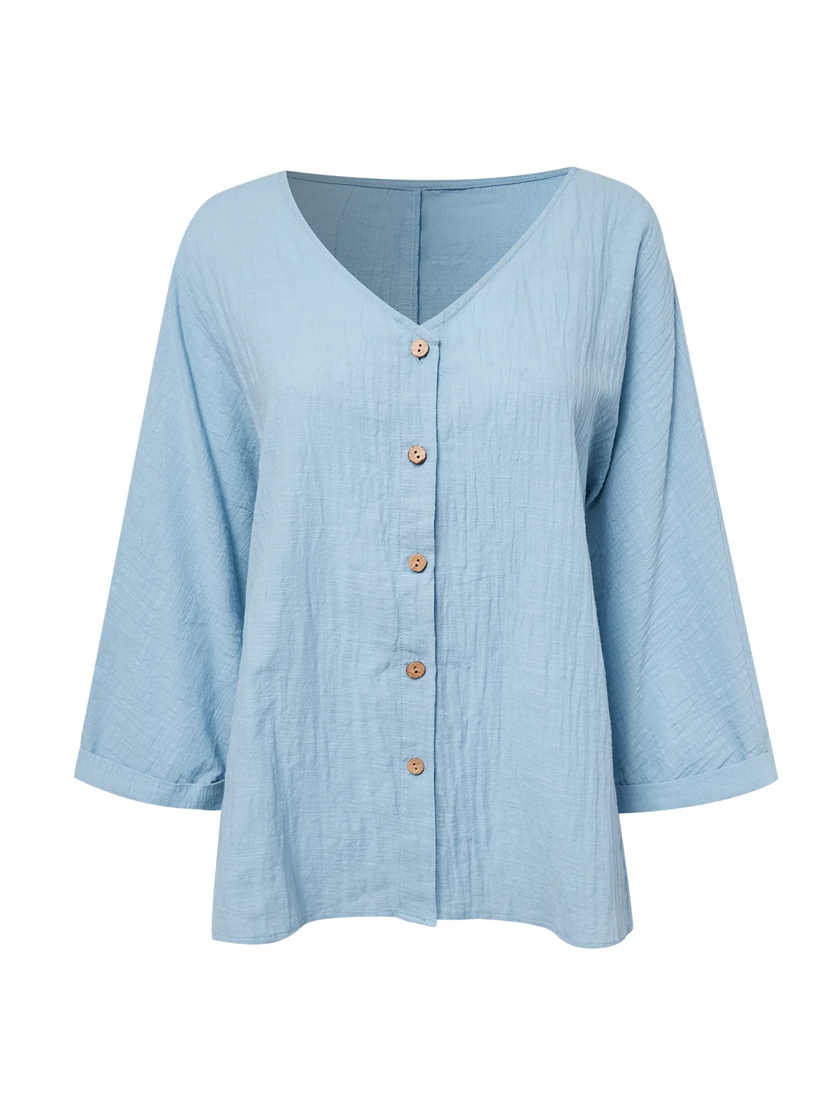 V-Ausschnitt Baumwollmischung Leinen Unifarben Bluse