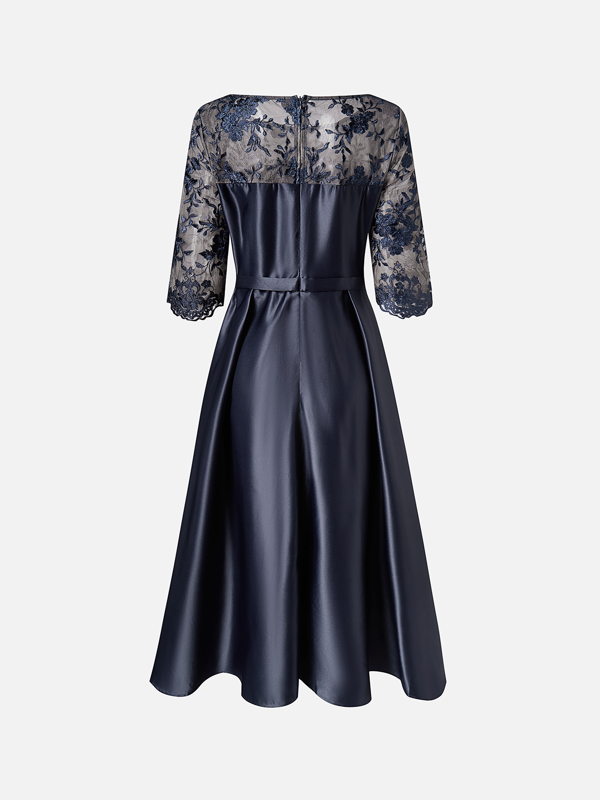 Elegant Spitze Unifarben U-Boot-Ausschnitt Kleid