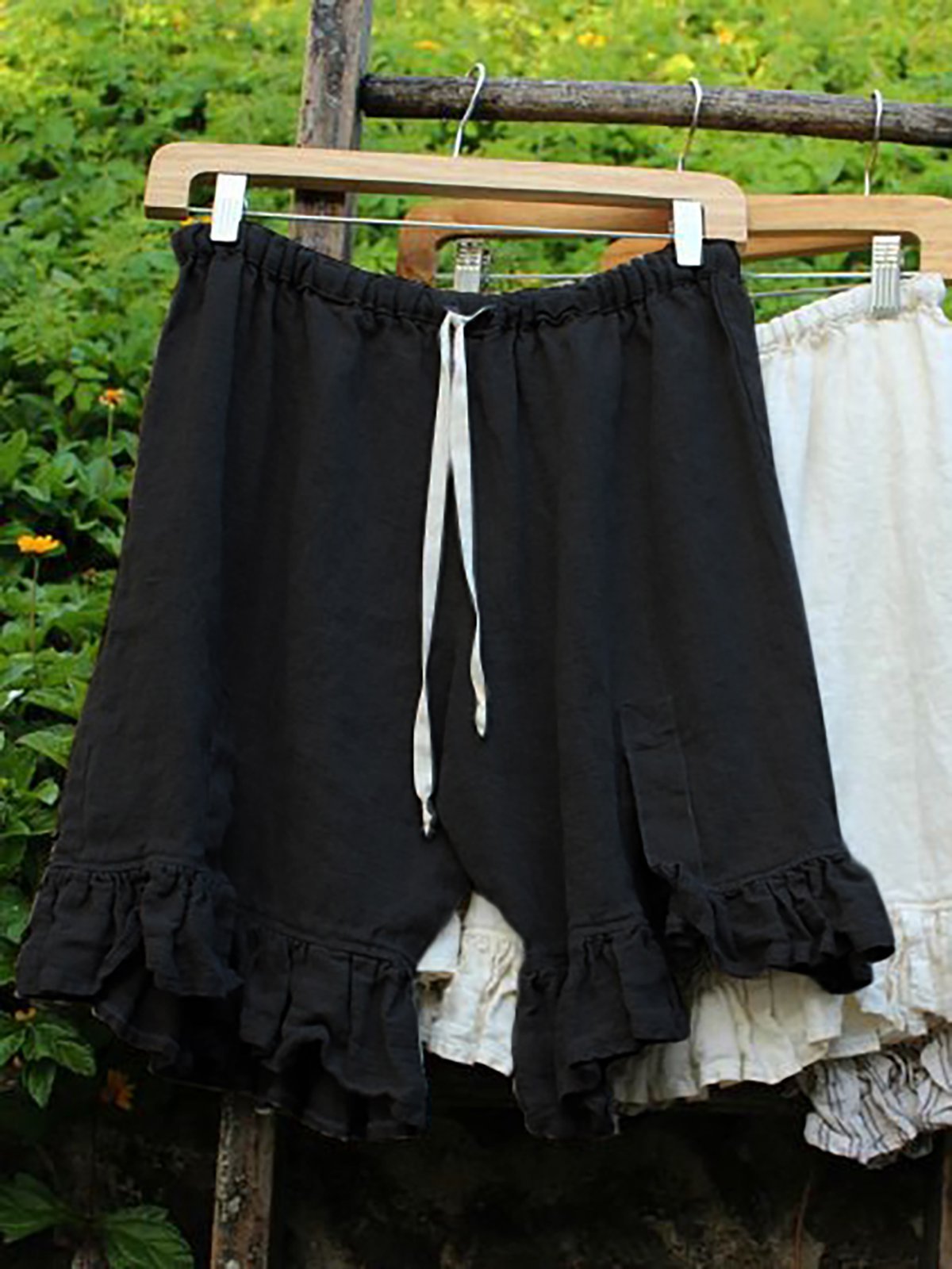 Damen Falten Baumwollgemisch Elastische Taille Weit Lässige Shorts