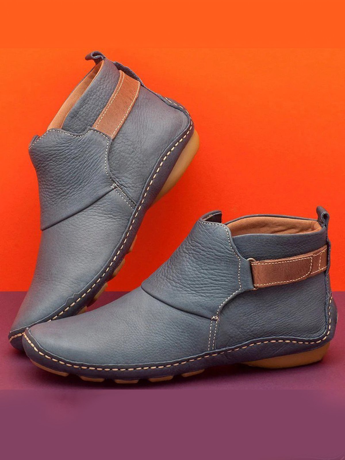 Flacher PU-Stiefel Atmungsaktiv Abriebfest Klettverschluss Noracora