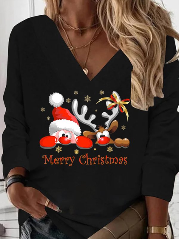 Weihnachten V-Ausschnitt Jersey Sweatshirt