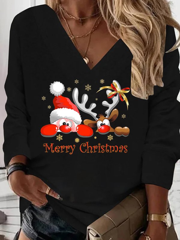 Weihnachten V-Ausschnitt Jersey Sweatshirt