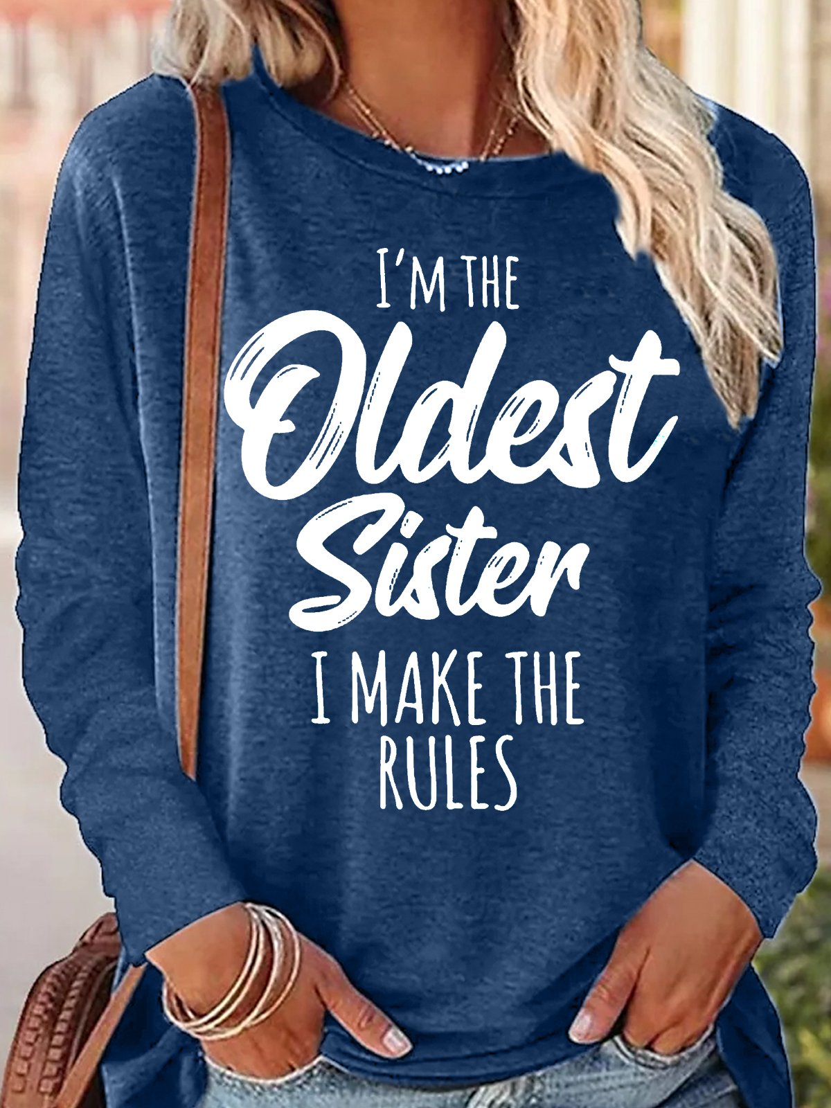 Rundhals Langarm Textbriefe Regelmäßig Mikroelastizität Regelmäßige Passform Bluse für Damen