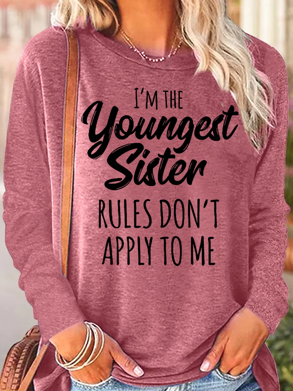 Rundhals Langarm Textbriefe Regelmäßig Mikroelastizität Regelmäßige Passform Bluse für Damen