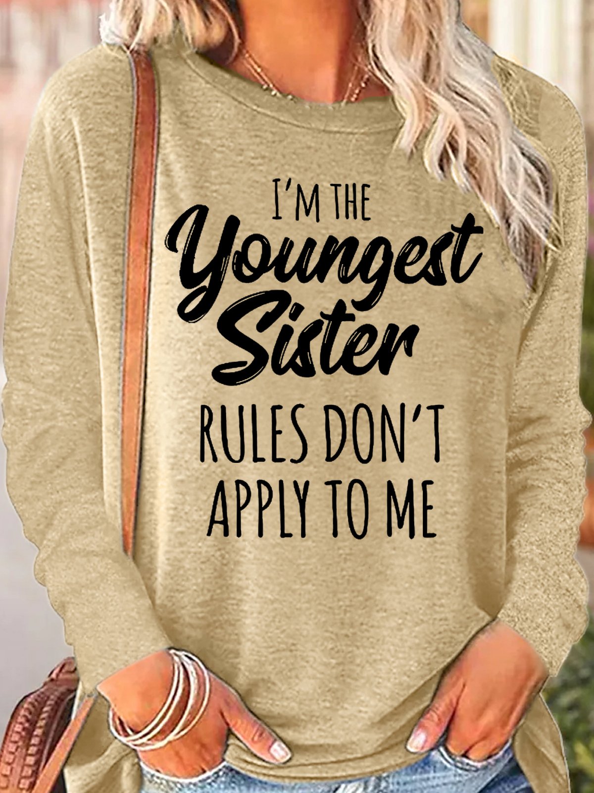 Rundhals Langarm Textbriefe Regelmäßig Mikroelastizität Regelmäßige Passform Bluse für Damen