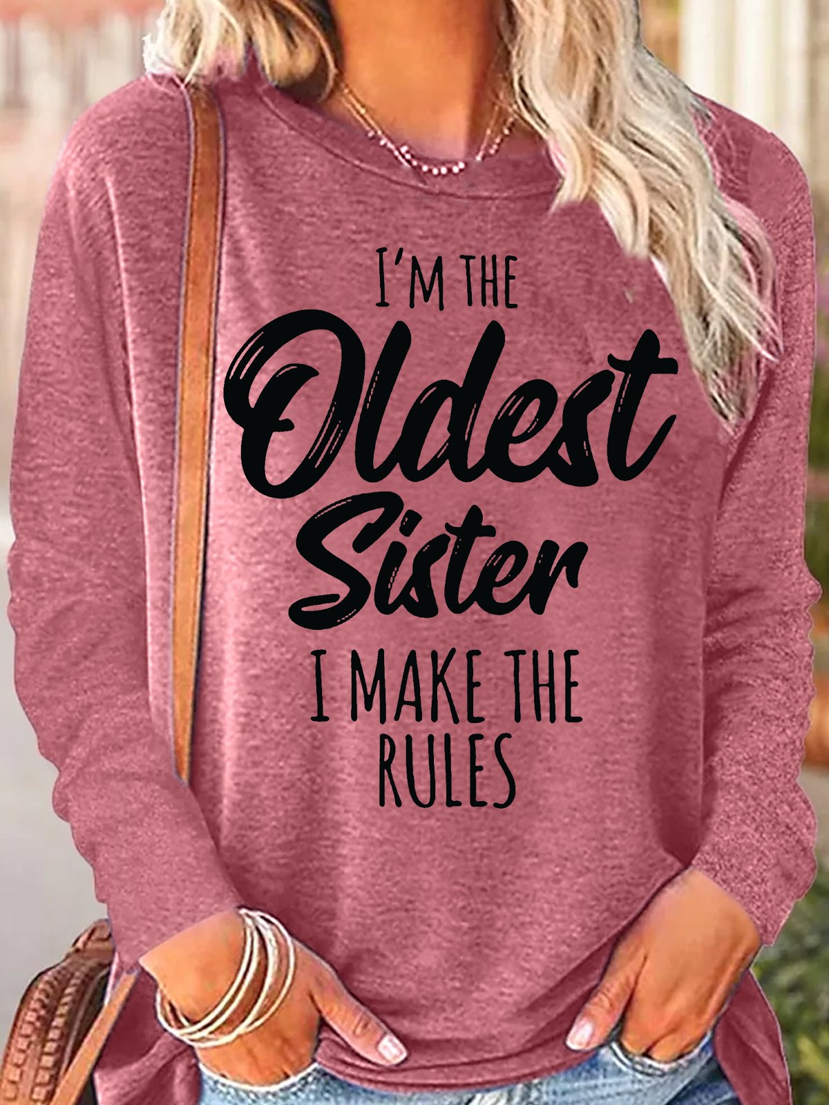 Rundhals Langarm Textbriefe Regelmäßig Mikroelastizität Regelmäßige Passform Bluse für Damen