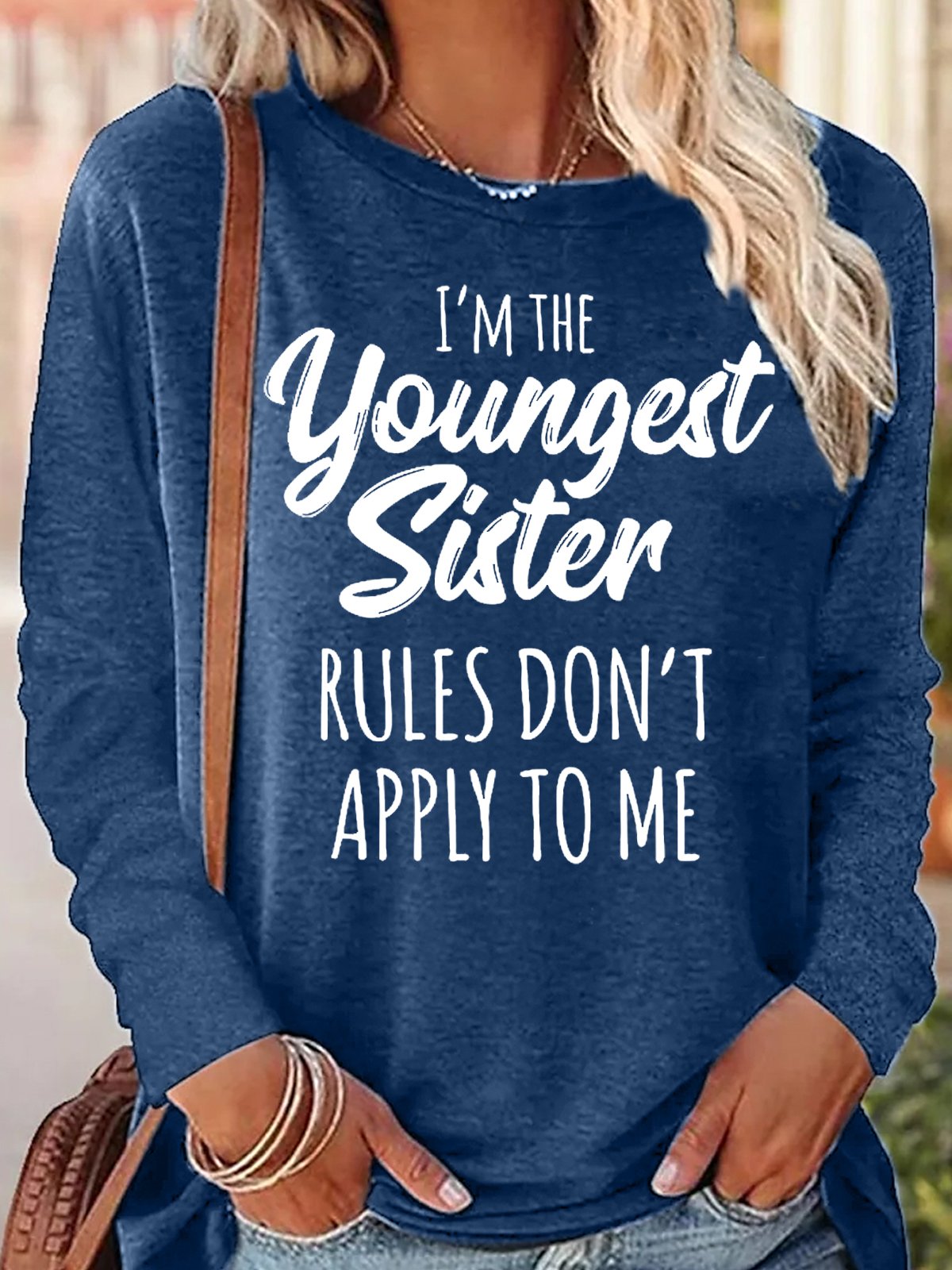 Rundhals Langarm Textbriefe Regelmäßig Mikroelastizität Regelmäßige Passform Bluse für Damen