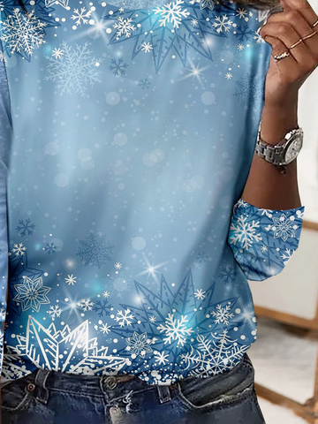 Jersey Weihnachten Schneeflocke Rundhals Lässig T-Bluse
