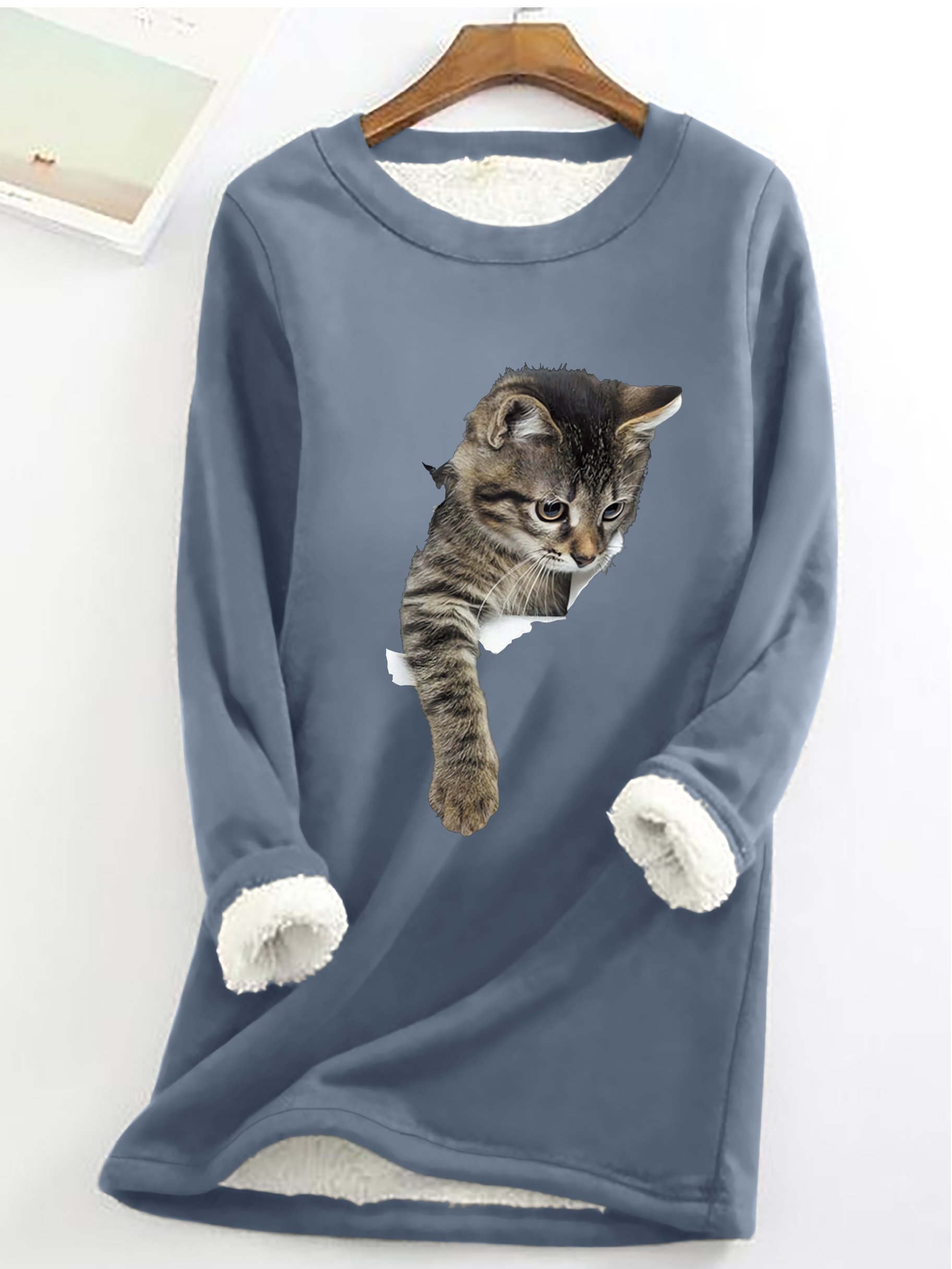 Einfach Rundhals Katze Sweatshirt