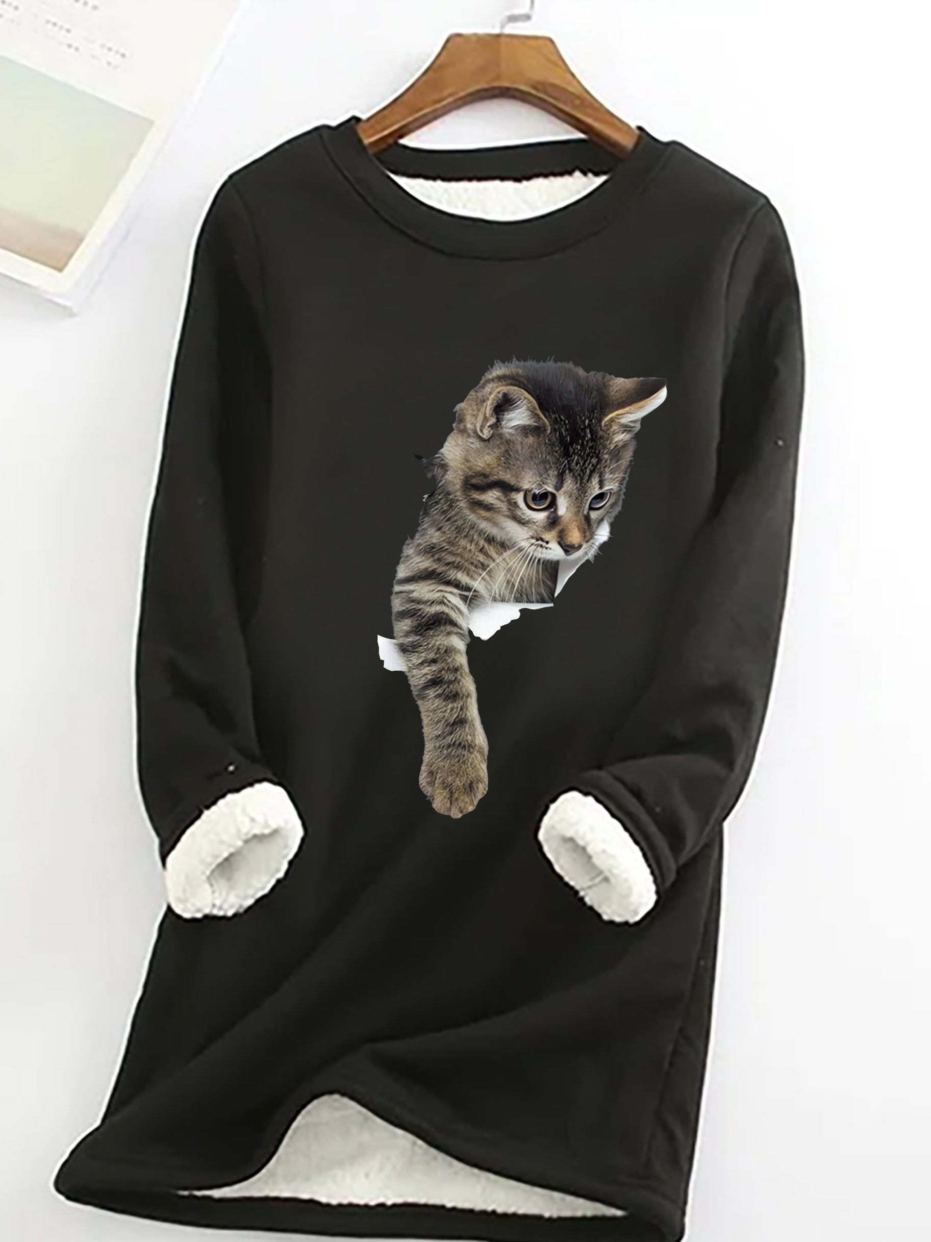 Einfach Rundhals Katze Sweatshirt