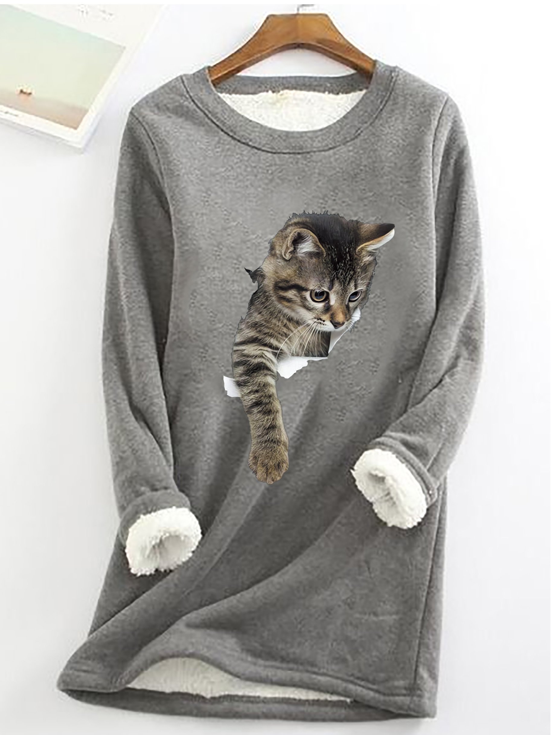 Einfach Rundhals Katze Sweatshirt