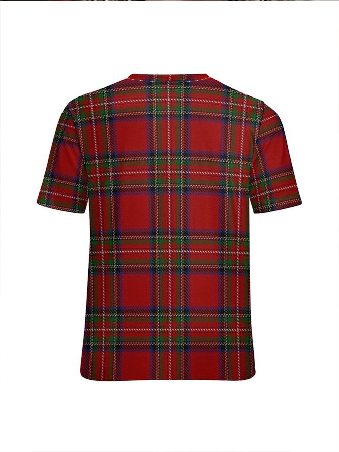 Lässig Kariert Rundhals Kurzarm T-Shirt