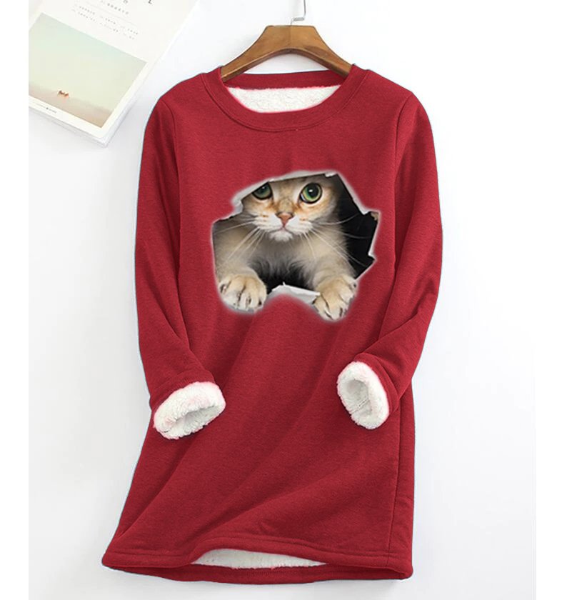Rundhals Katze Lässig Wärme Sweatshirts
