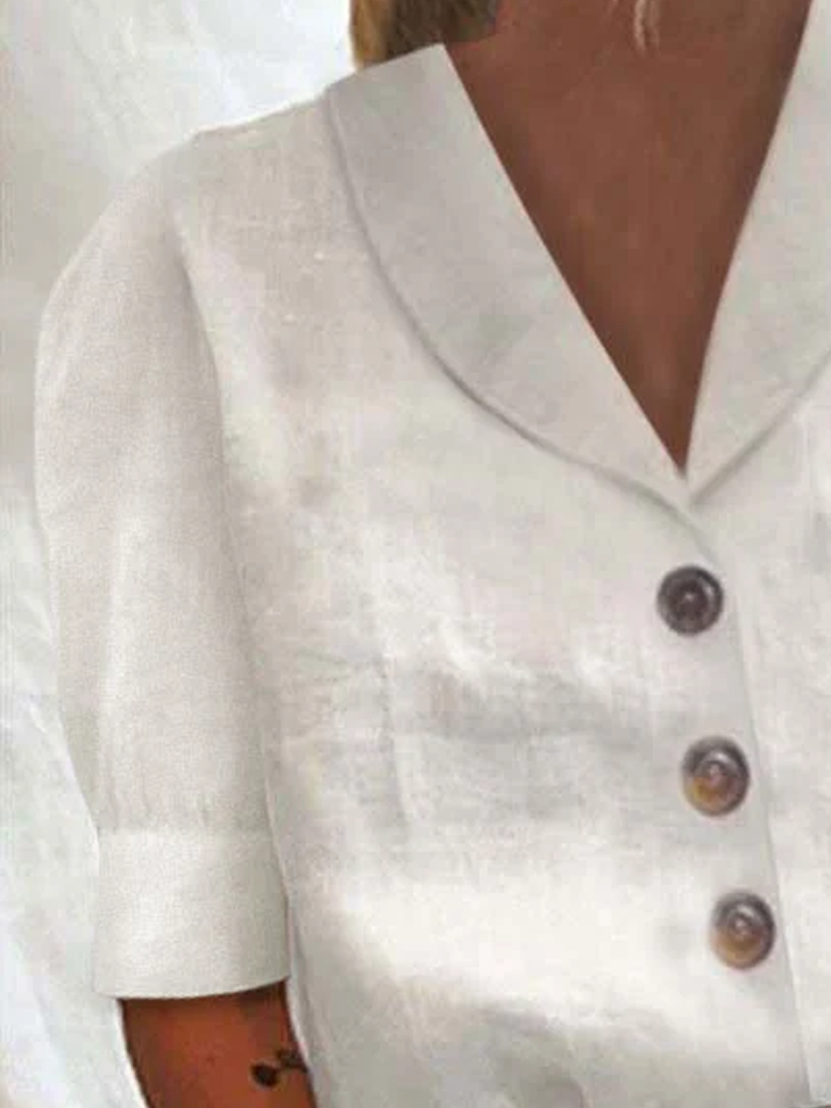 Schalkragen Kurzarm Kontrastnaht Geknöpft Regelmäßig Weit Tunika Bluse für Damen