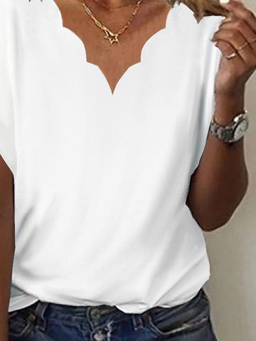Unifarben Bluse mit Süßem V-Ausschnitt für Sommer Noracora