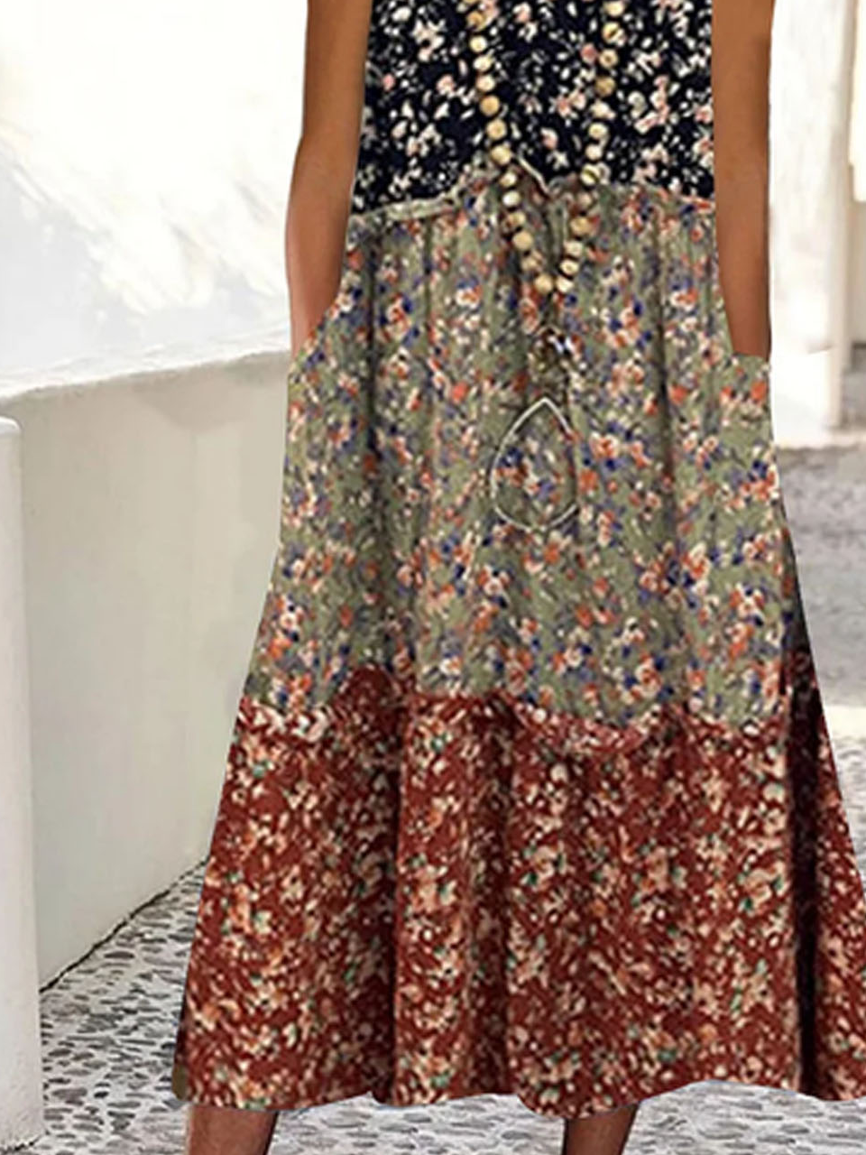 Damen Geblümt Rundhals Ärmellos Bequem Lässig Nahtverarbeitung Midikleid