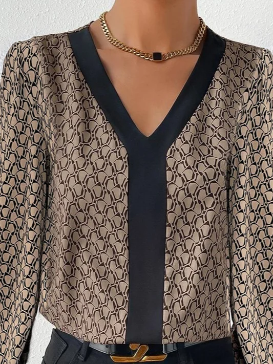 V-Ausschnitt Langarm Geometrisch Regelmäßig Weit Bluse für Damen
