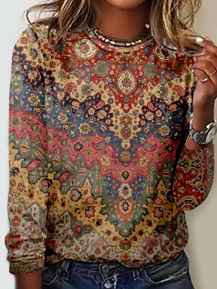 Rundhals Langarm Farbverlauf Regelmäßig Mikroelastizität Regelmäßige Passform Bluse für Damen