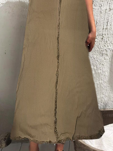 Baumwolle Leinen Leinen V-Ausschnitt Kleid
