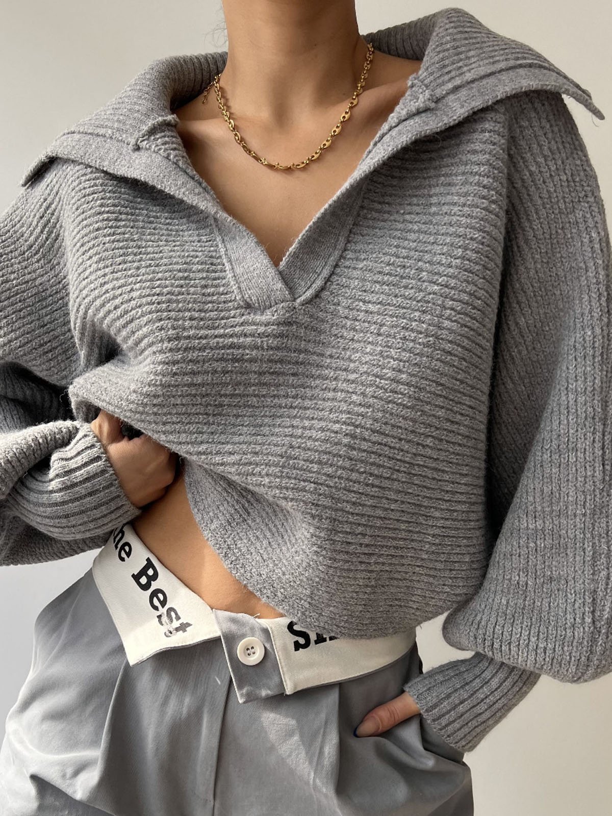 Damen Unifarben Langarm Bequem Einfach Pullover