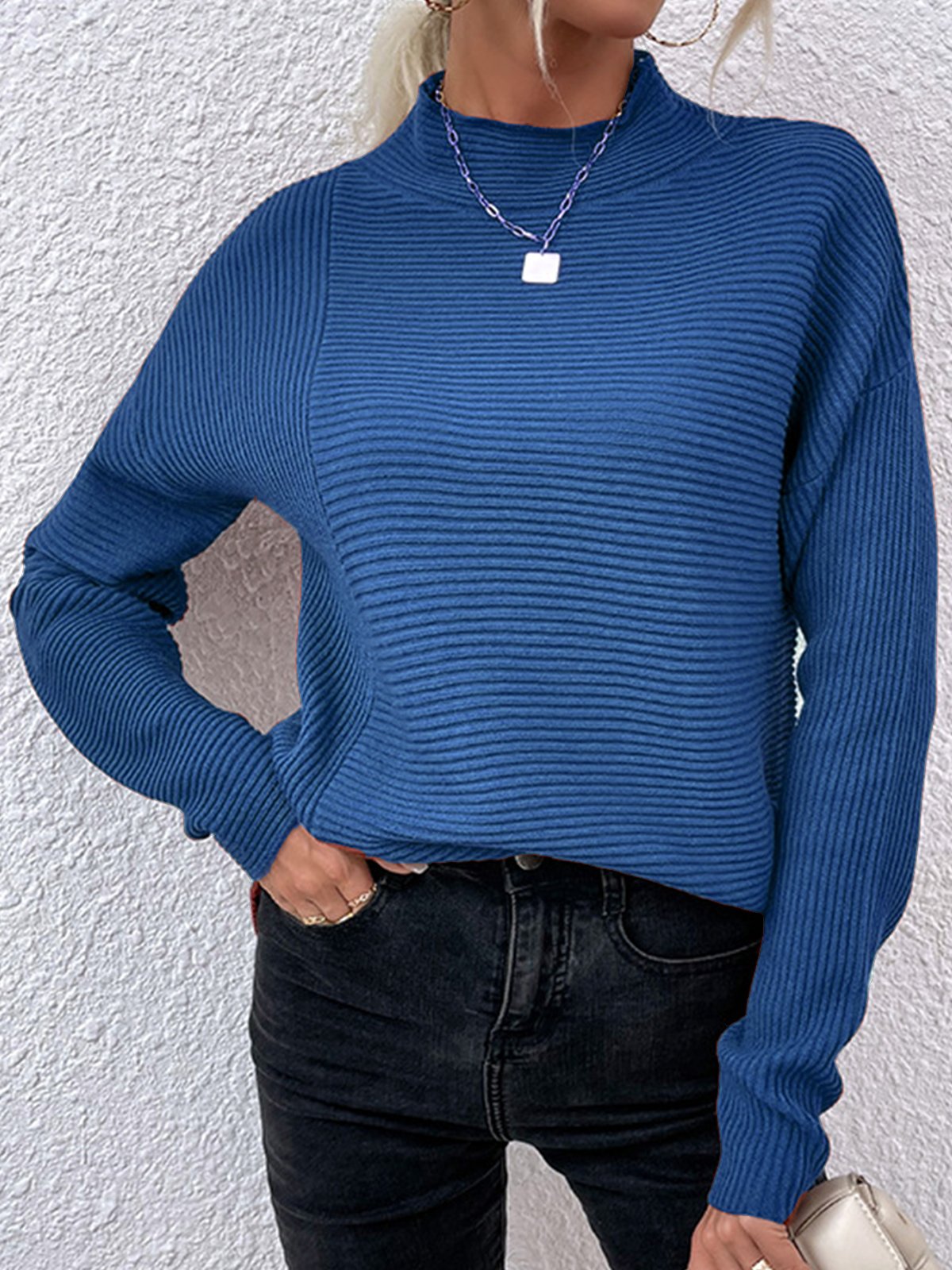 Lässig Rollkragen Unifarben Sweatshirt