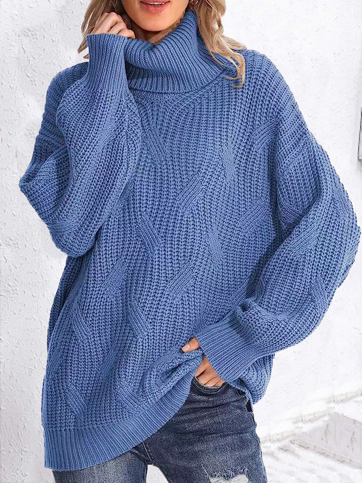 Damen Wolle/Stricken Gestreift Langarm Bequem Lässig Pullover