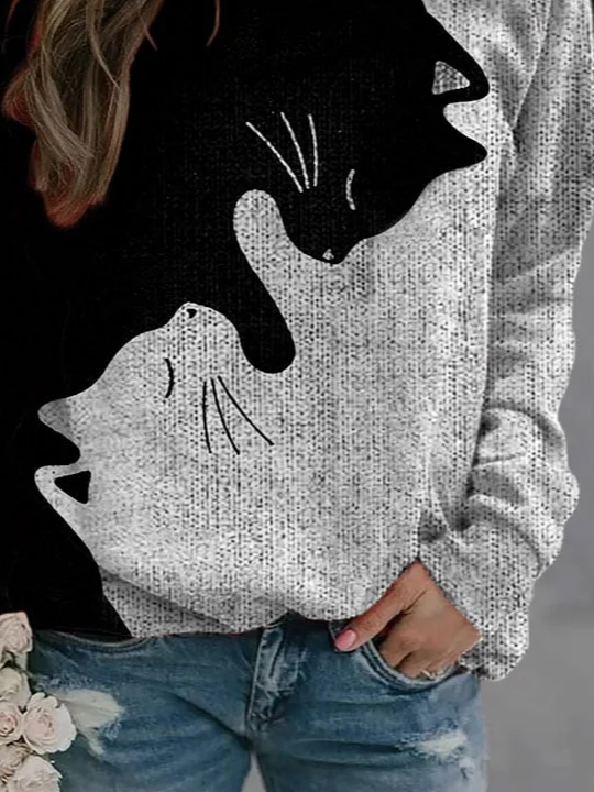 Lässig Rundhals Katze Sweatshirt
