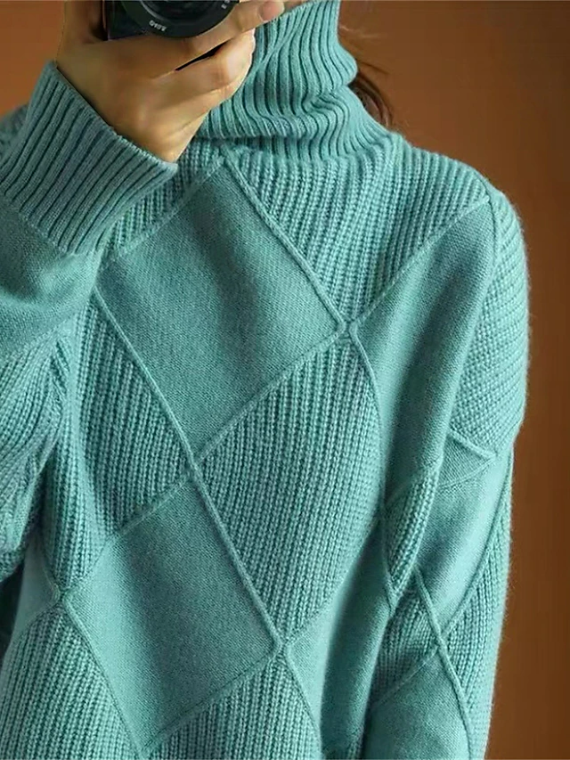 Damen Unifarben Langarm Bequem Lässig Pullover