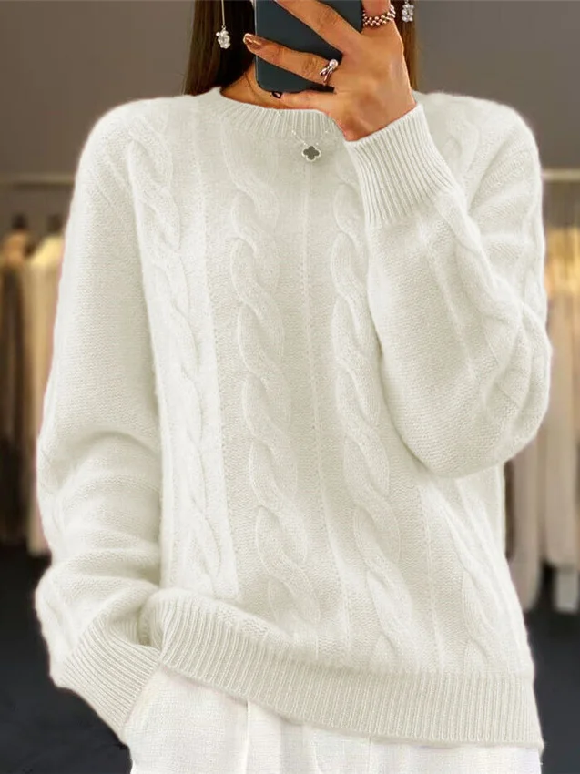 Damen Unifarben Langarm Bequem Lässig Pullover