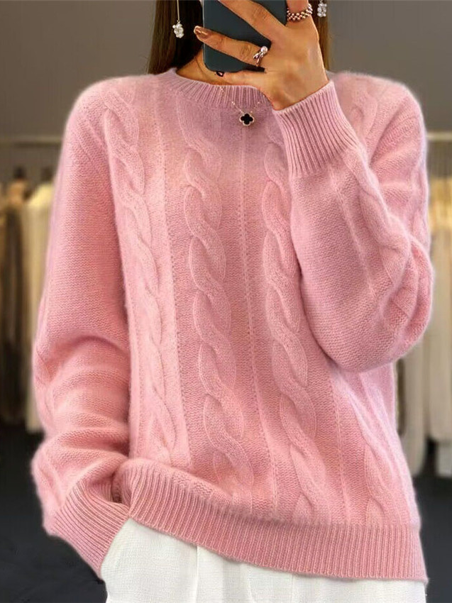 Damen Unifarben Langarm Bequem Lässig Pullover