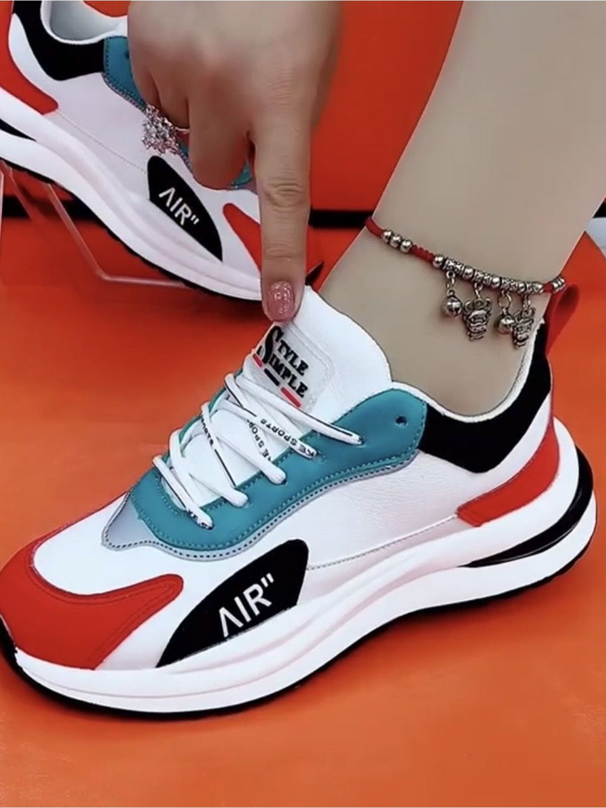 Lässig Farbblock Atmungsaktiv Schnürung Flach Klobige Trainer Glitzernd