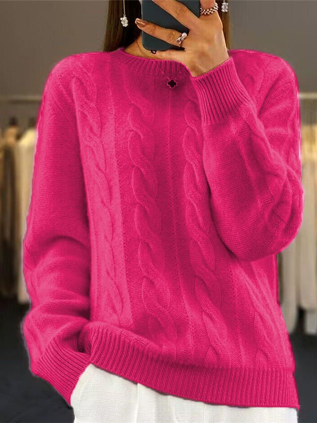 Damen Unifarben Langarm Bequem Lässig Pullover