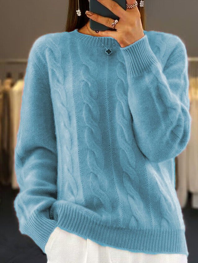 Damen Unifarben Langarm Bequem Lässig Pullover