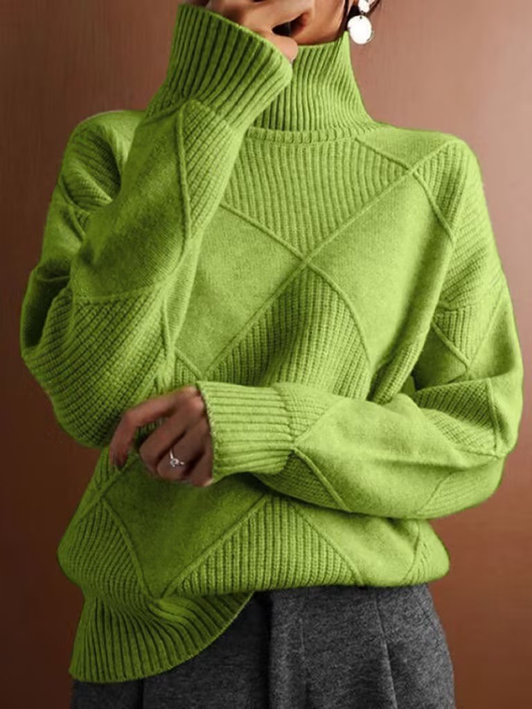 Damen Unifarben Langarm Bequem Lässig Pullover