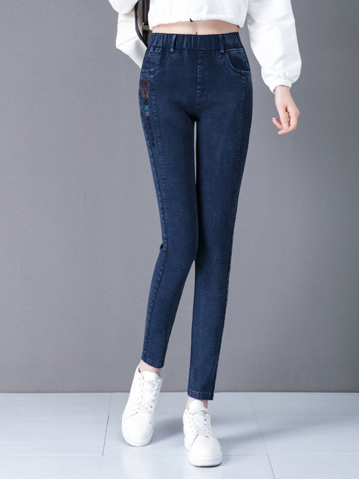 Lässig Denim Weit Unifarben Jeans