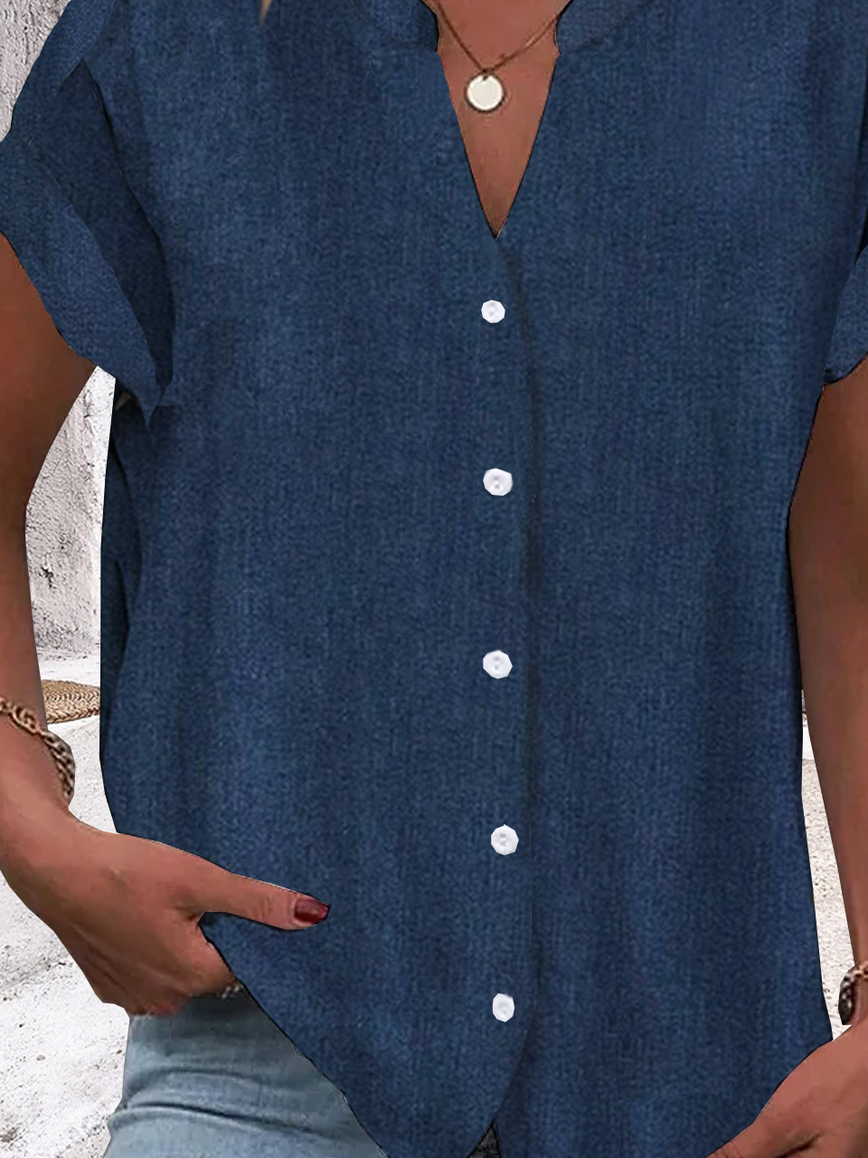 V-Ausschnitt Kurzarm Unifarben Regelmäßig Mikroelastizität Regelmäßige Passform Bluse für Damen