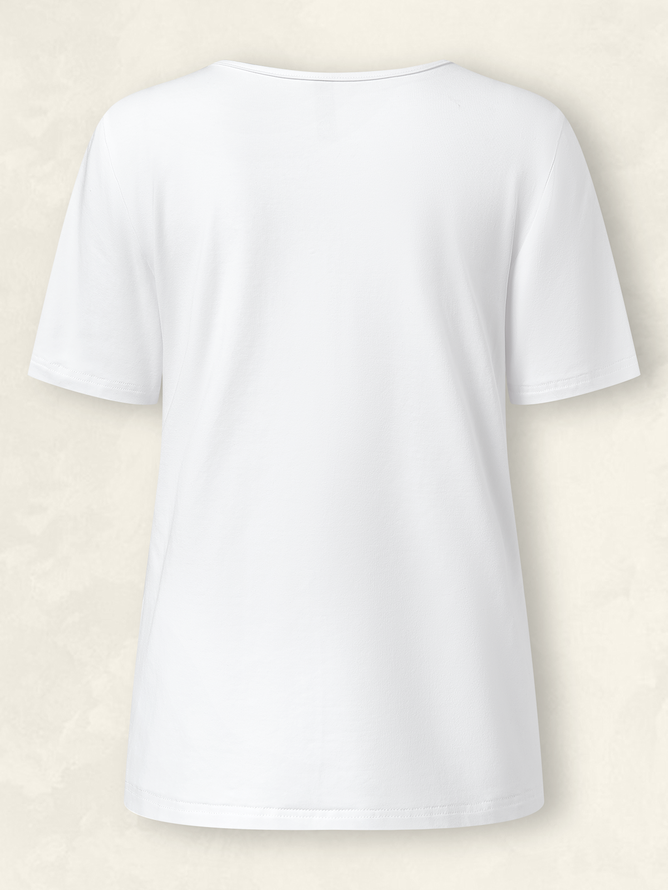 Lässig Unifarben V-Ausschnitt Langarm T-Shirt
