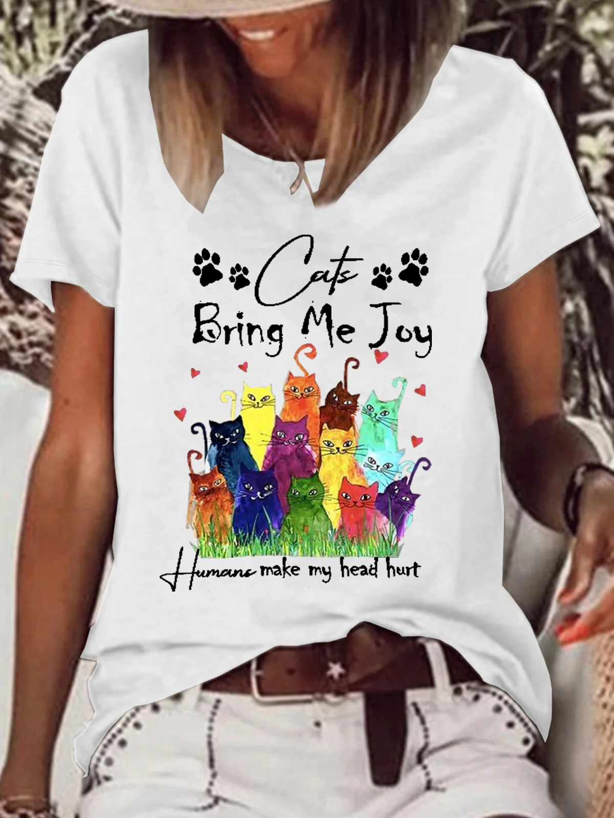 Lässig Textbriefe Rundhals Kurzarm T-Shirt