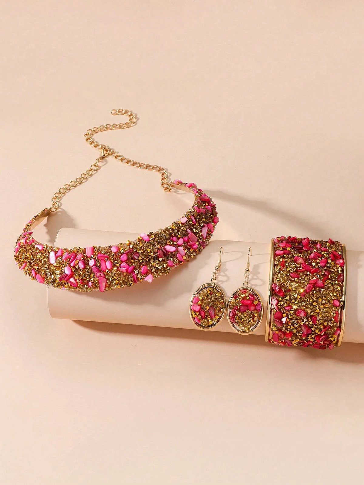 4 Stück/Set Luxuriös Multifarben Strass Verziert Metall Halsband Halskette Set
