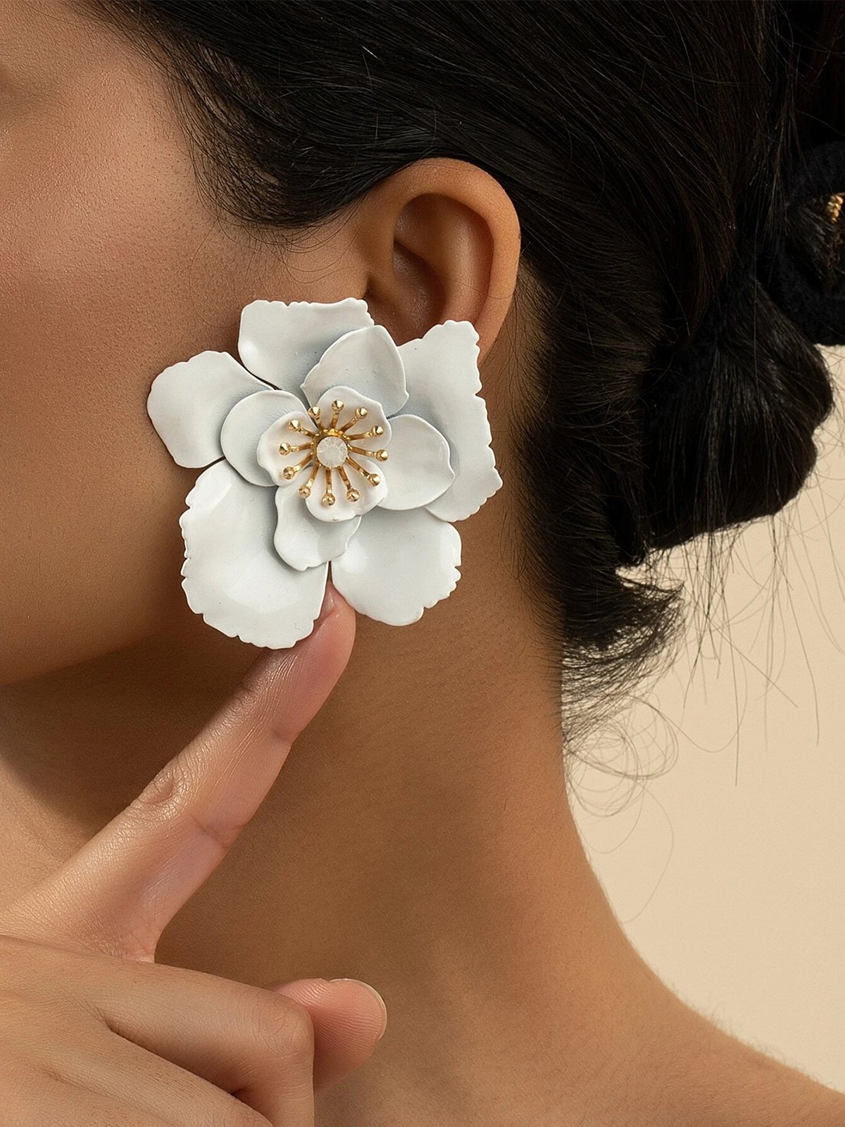 1 Paar Elegant Blume Strass Zucht Ohrringe