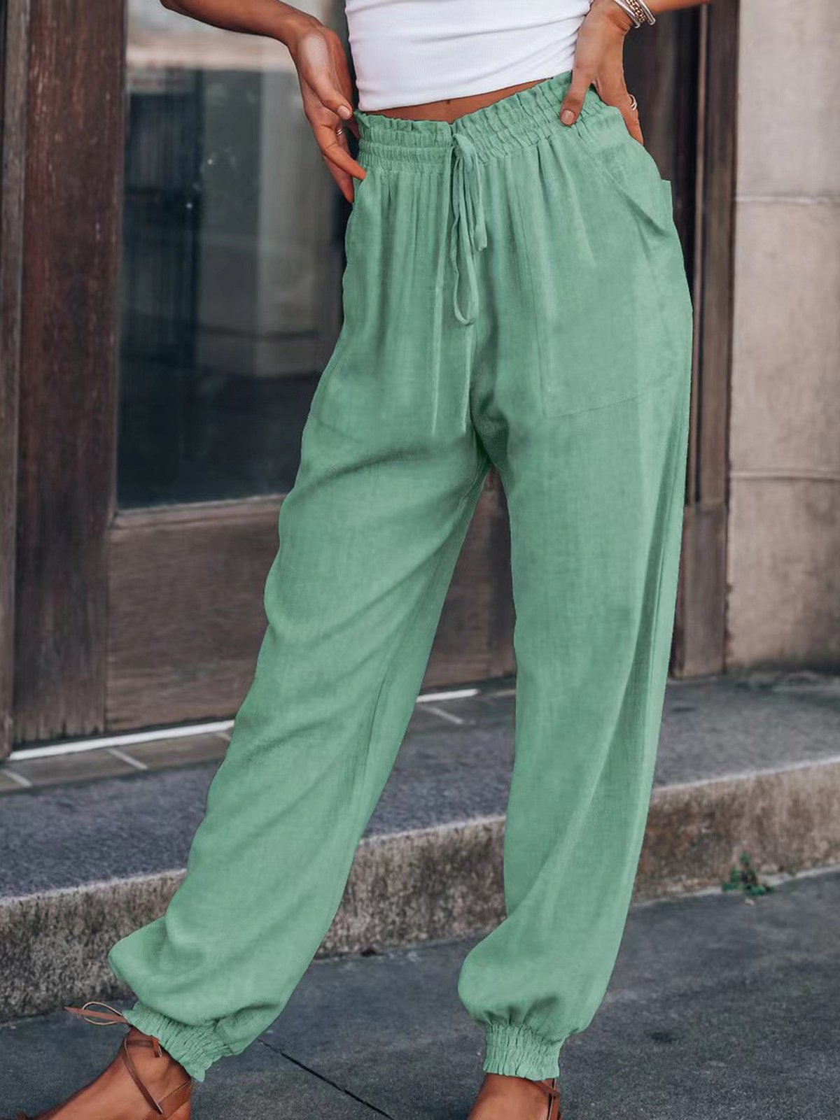 Lässig Unifarben Lang Hose