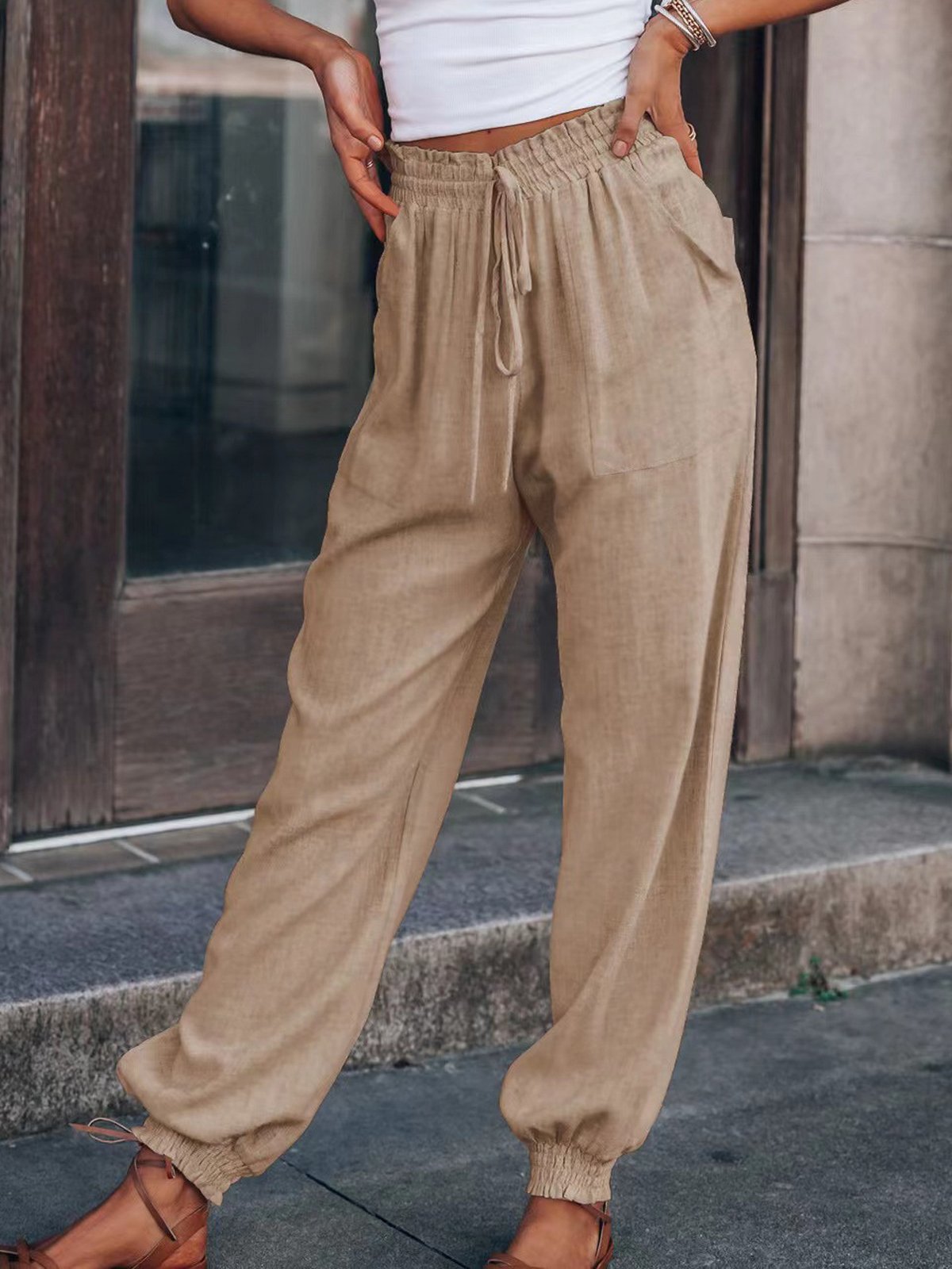 Lässig Unifarben Lang Hose