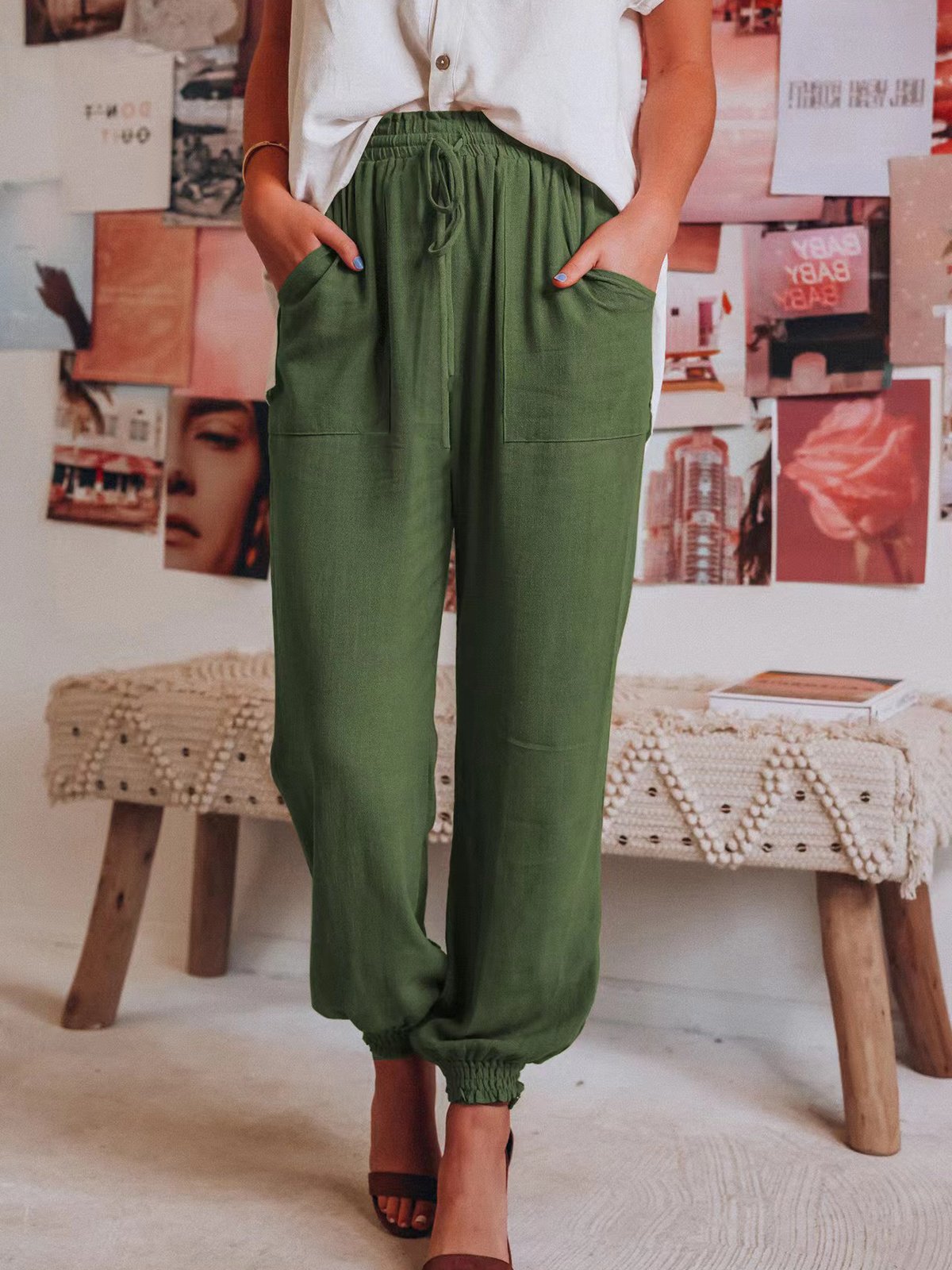 Lässig Unifarben Lang Hose