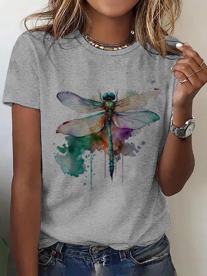 Lässig Libelle Rundhals Kurzarm T-Shirt
