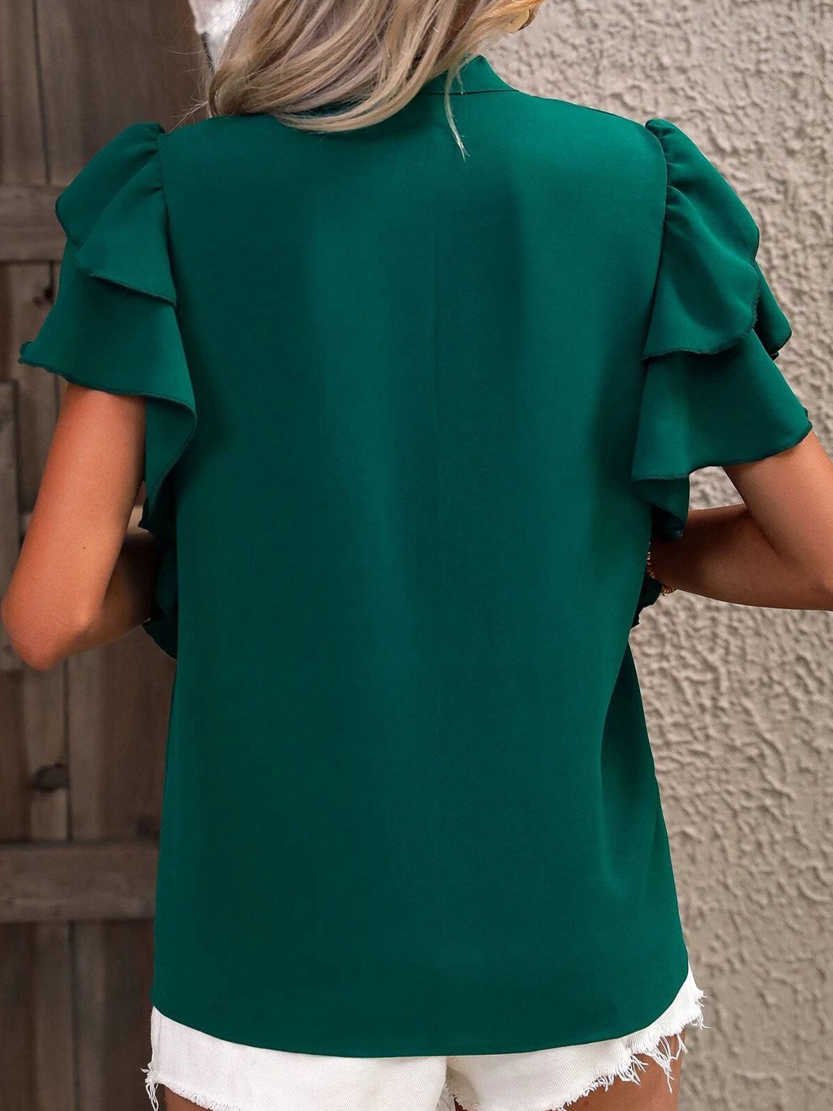 V-Ausschnitt Kurzarm Unifarben Regelmäßig Weit Bluse für Damen