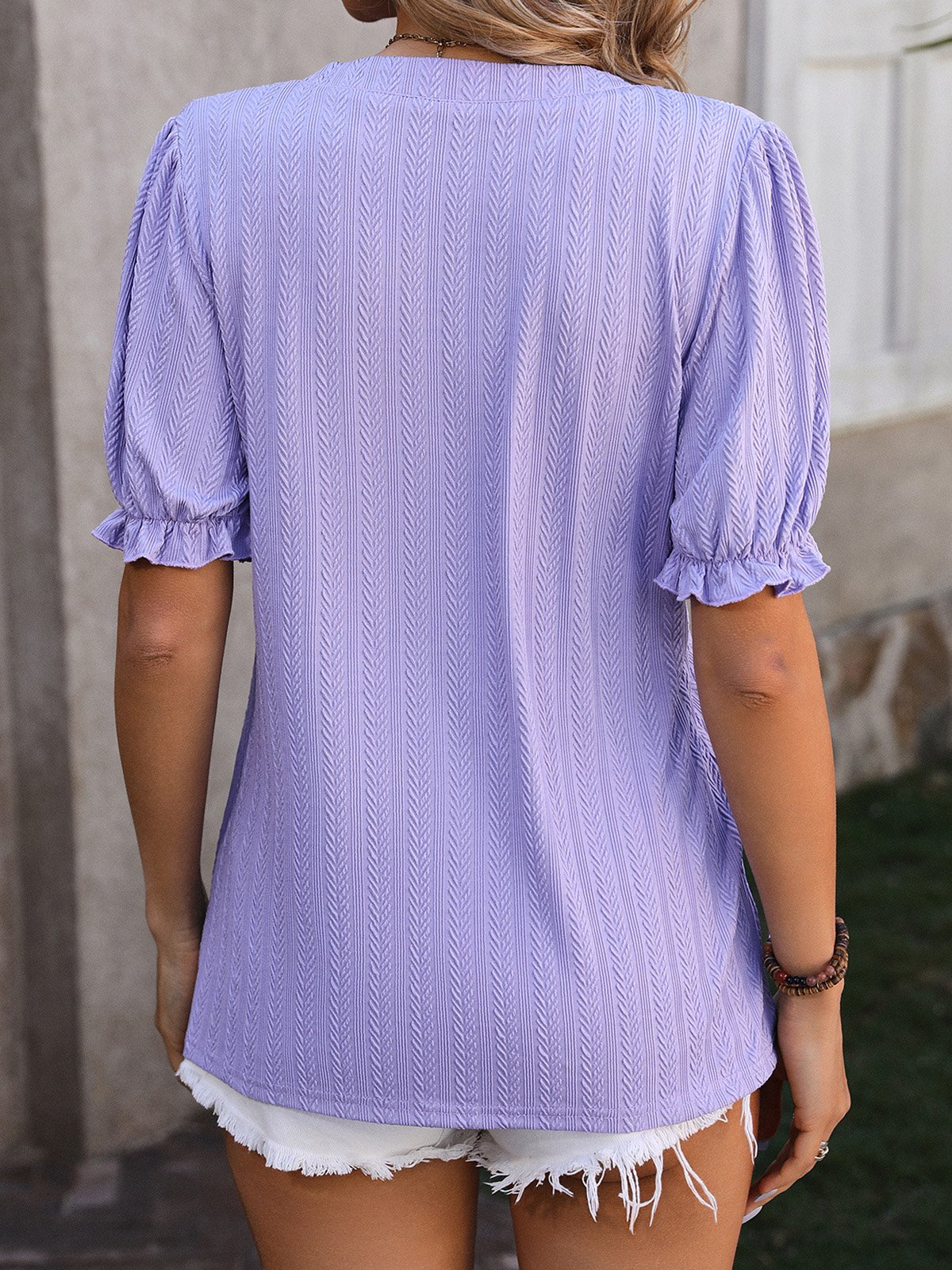 V-Ausschnitt Kurzarm Unifarben Regelmäßig Mikroelastizität Weit Bluse für Damen