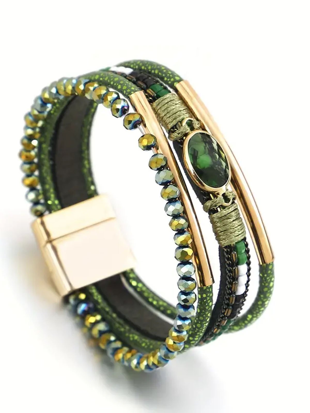 Bohemien Gewebe Leder Kristall Armband