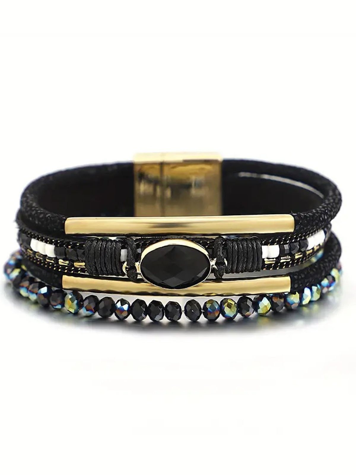 Bohemien Gewebe Leder Kristall Armband